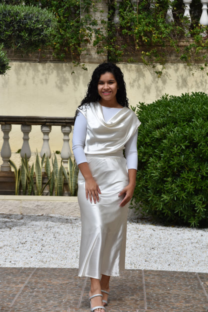 Conjunto camisa y falda perlado satin
