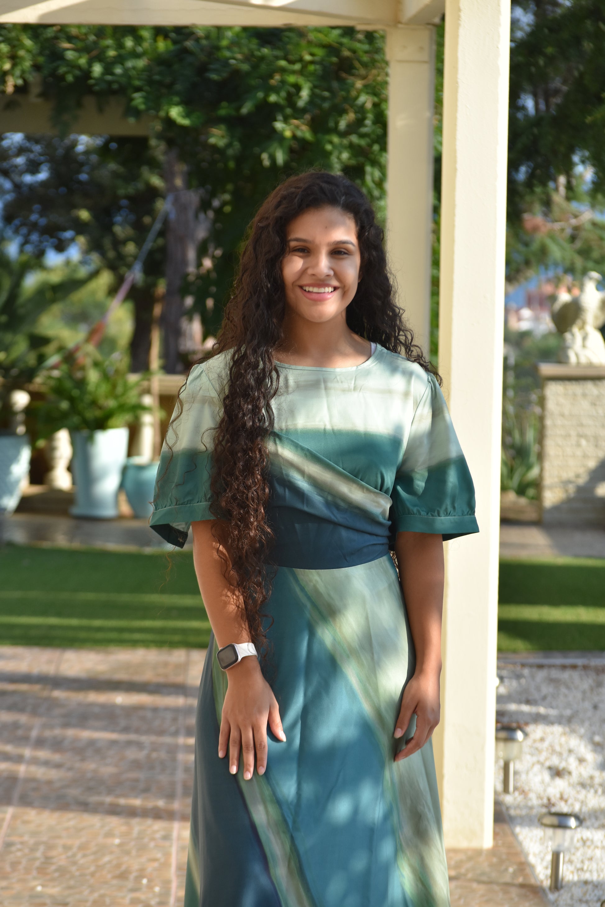 Vestido de colores tono verde