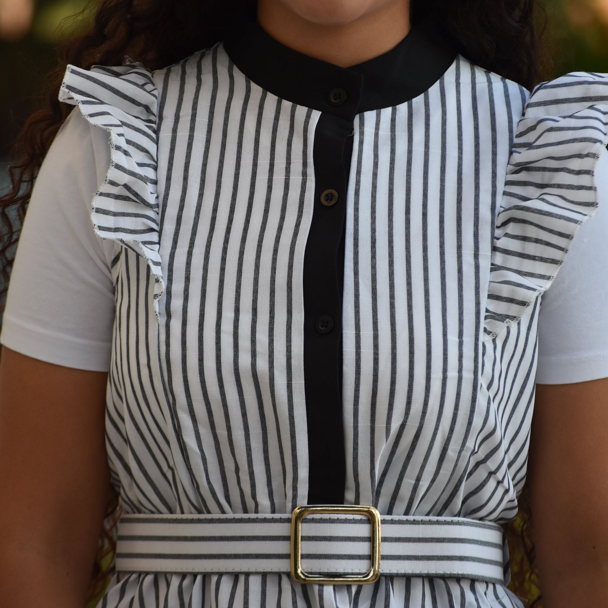 Vestido largo de lineas con cinturón