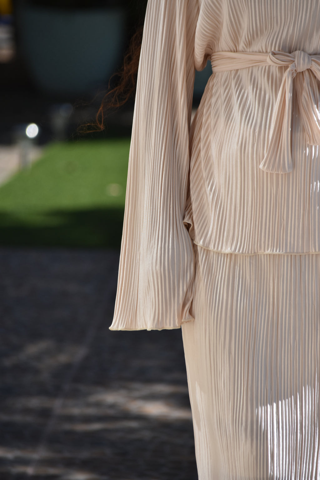 Conjunto satinado plisado oro rosa