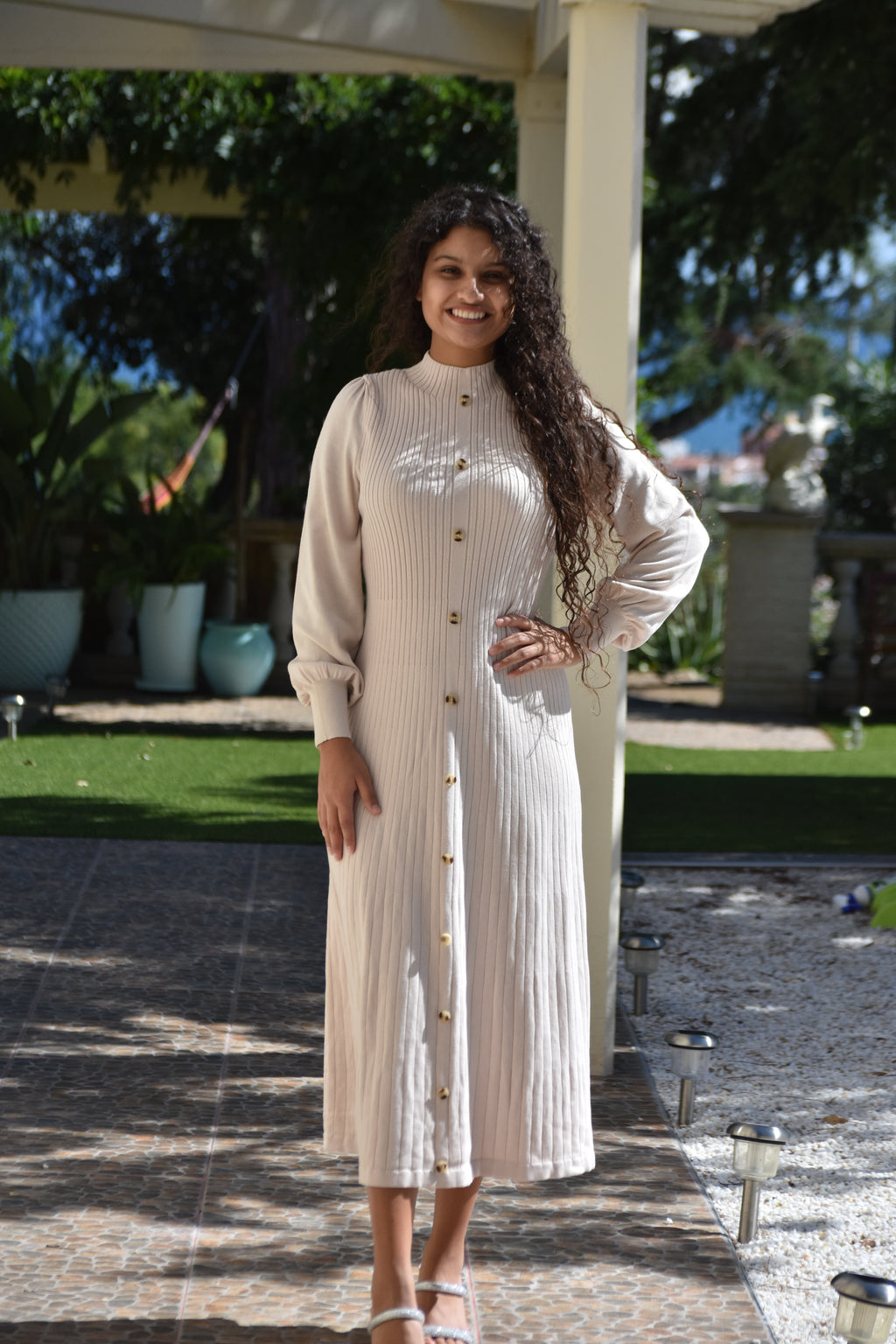 Vestido de punto beige