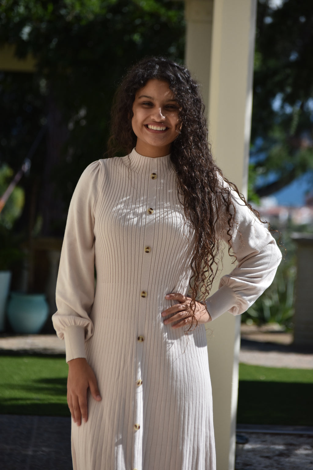 Vestido de punto beige