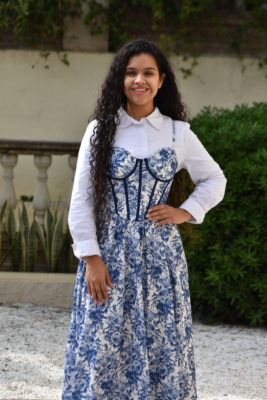 Vestido princesa azul con corsé