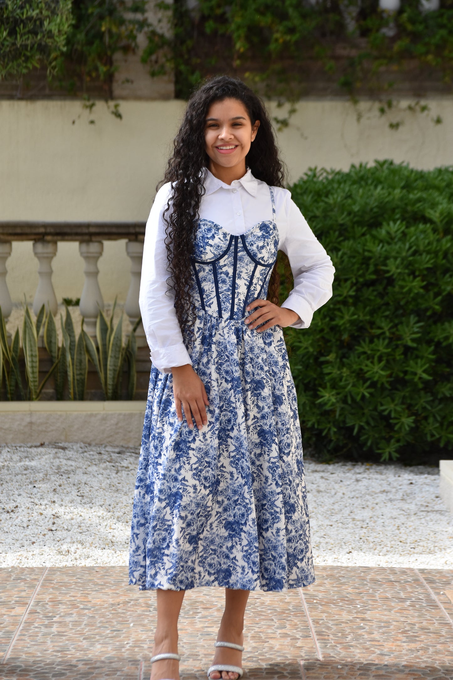 Vestido princesa azul con corsé