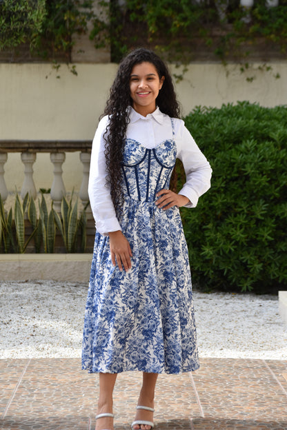 Vestido princesa azul con corsé