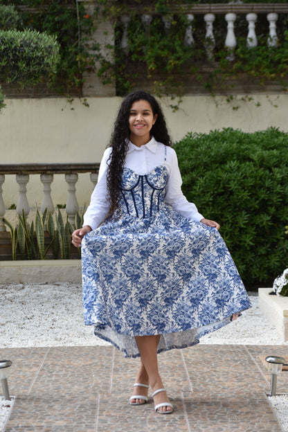 Vestido princesa azul con corsé