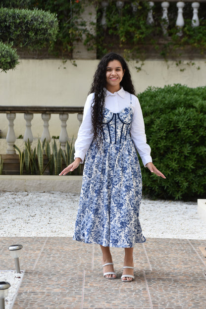 Vestido princesa azul con corsé